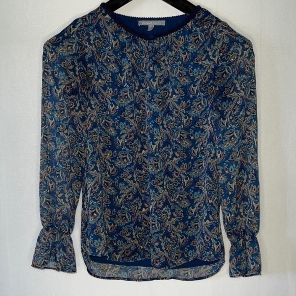 Daniel Rainn Top Blouse Floral Multicolor Size PXS V-neck key hole Glitter Sheer